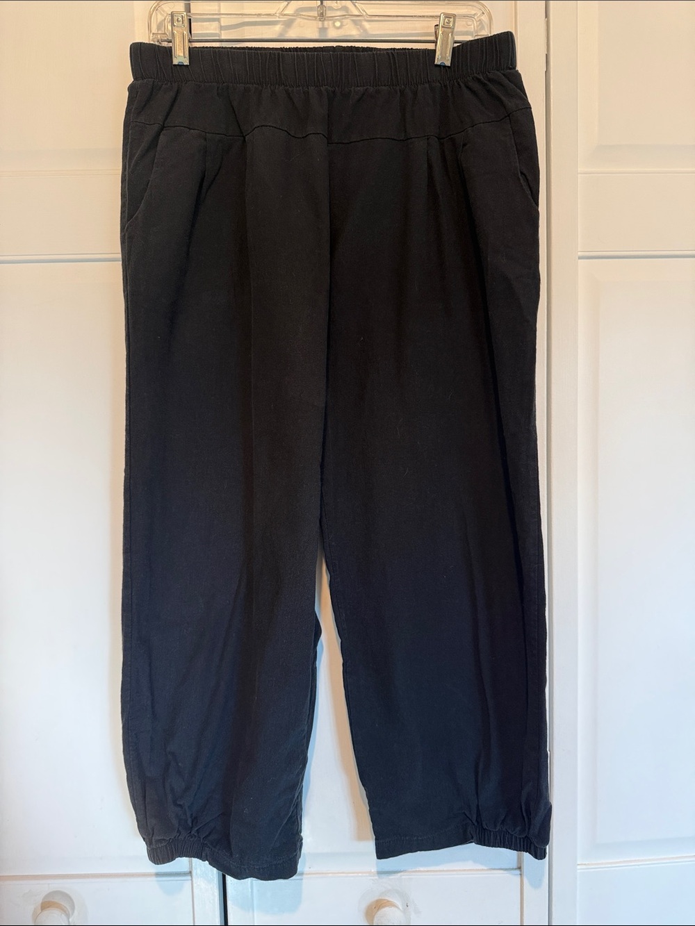 Black Elastic Waist linen-esque cotton Pants